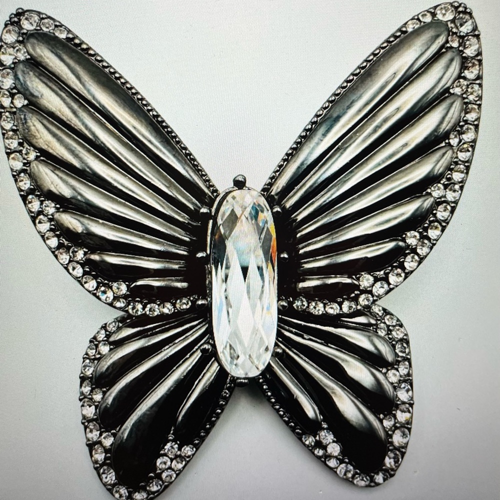 Nolan Miller Gunmetal Black and Silver Crystal Butterfly Brooch